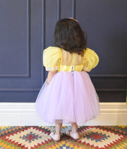 Yellow and Lilac Net Frock for Girls