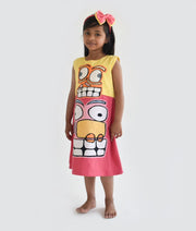 Yellow and Pink Linen Dress for Girls