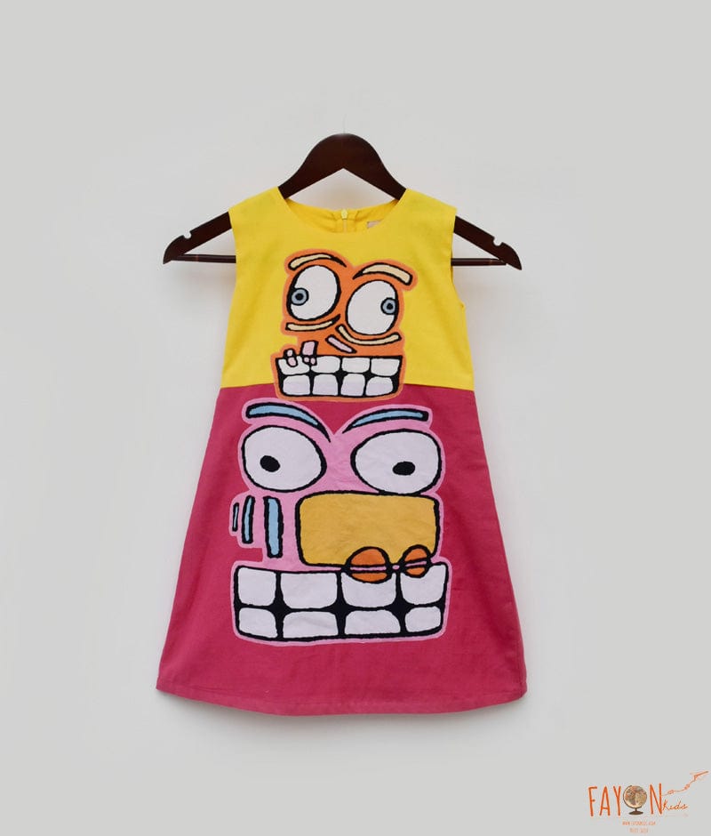 Fayon Kids Yellow and Pink Linen Dress for Girls