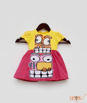 Yellow and Pink Linen Frock for Girls