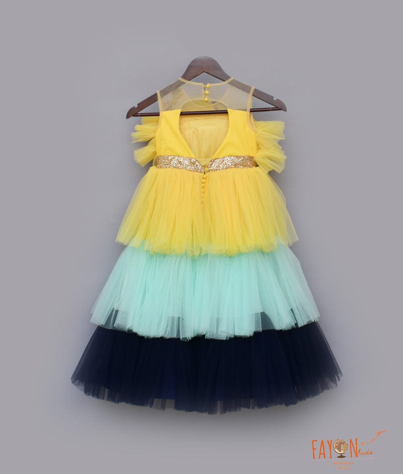 Fayon Kids Yellow Aqua Blue Frill Gown for Girls