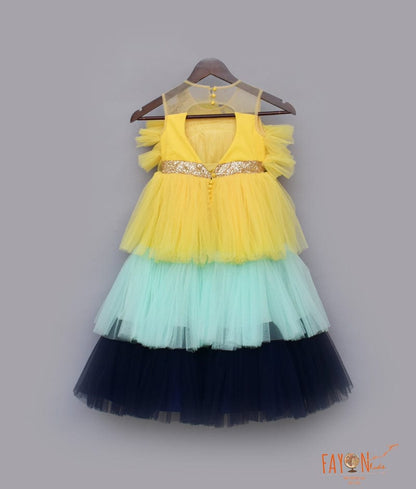 Fayon Kids Yellow Aqua Blue Frill Gown for Girls