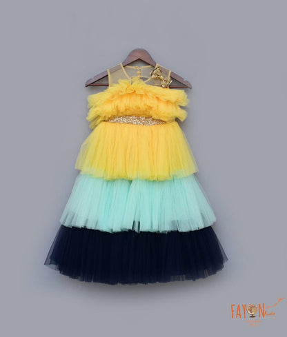 Fayon Kids Yellow Aqua Blue Frill Gown for Girls