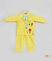Yellow Ballons Motif Coat with White Shirt Pant for Boys