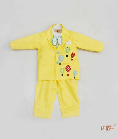 Fayon Kids Yellow Ballons Motif Coat with White Shirt Pant for Boys