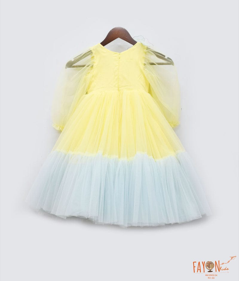 Fayon Kids Yellow Blue Net Gown for Girls