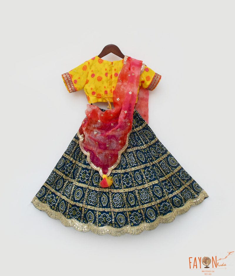 Fayon Kids Yellow Brocade Choli Lehenga and Pink Organza Dupatta for Girls