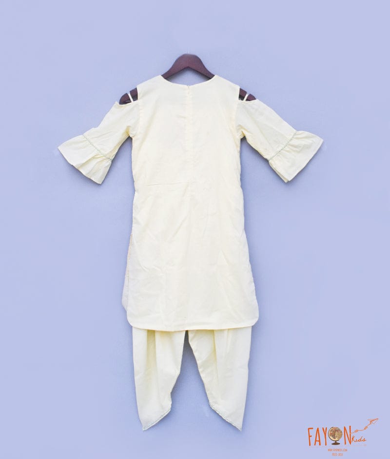 Fayon Kids Yellow Cotton Dhoti Set with Embroidery Jacket for Girls