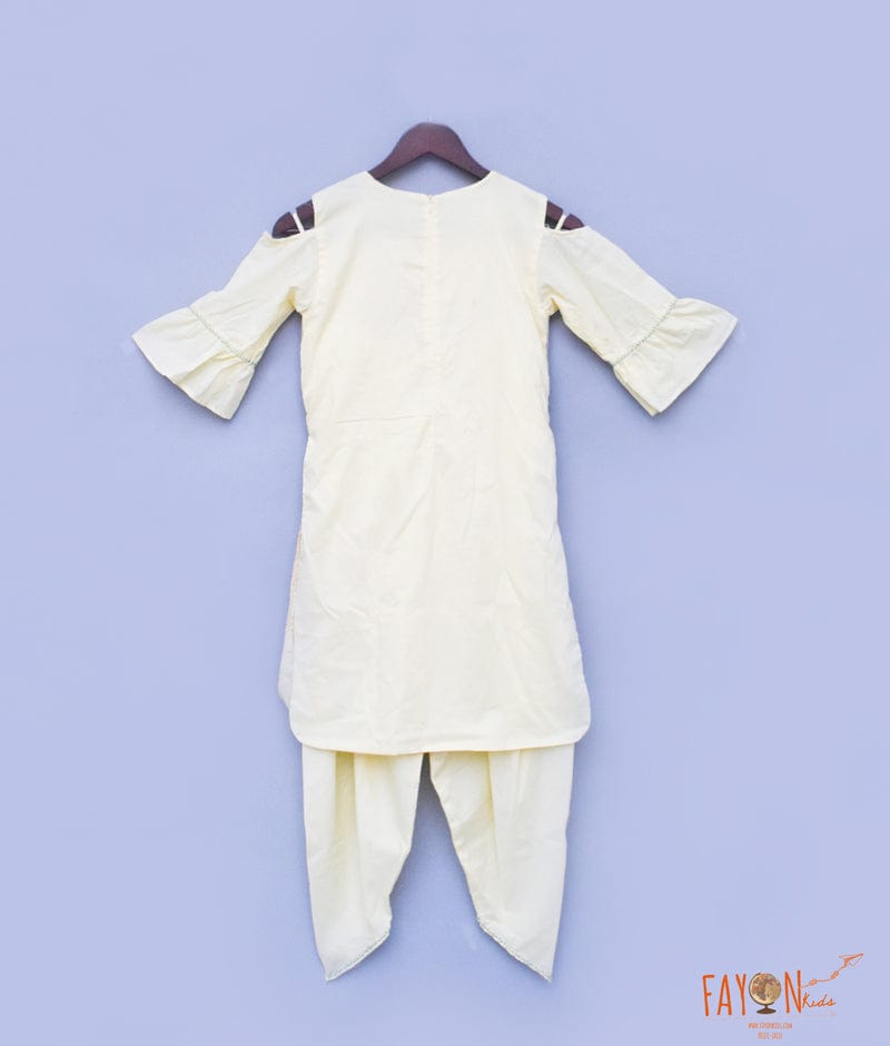 Yellow Cotton Dhoti Set with Embroidery Jacket for Girls