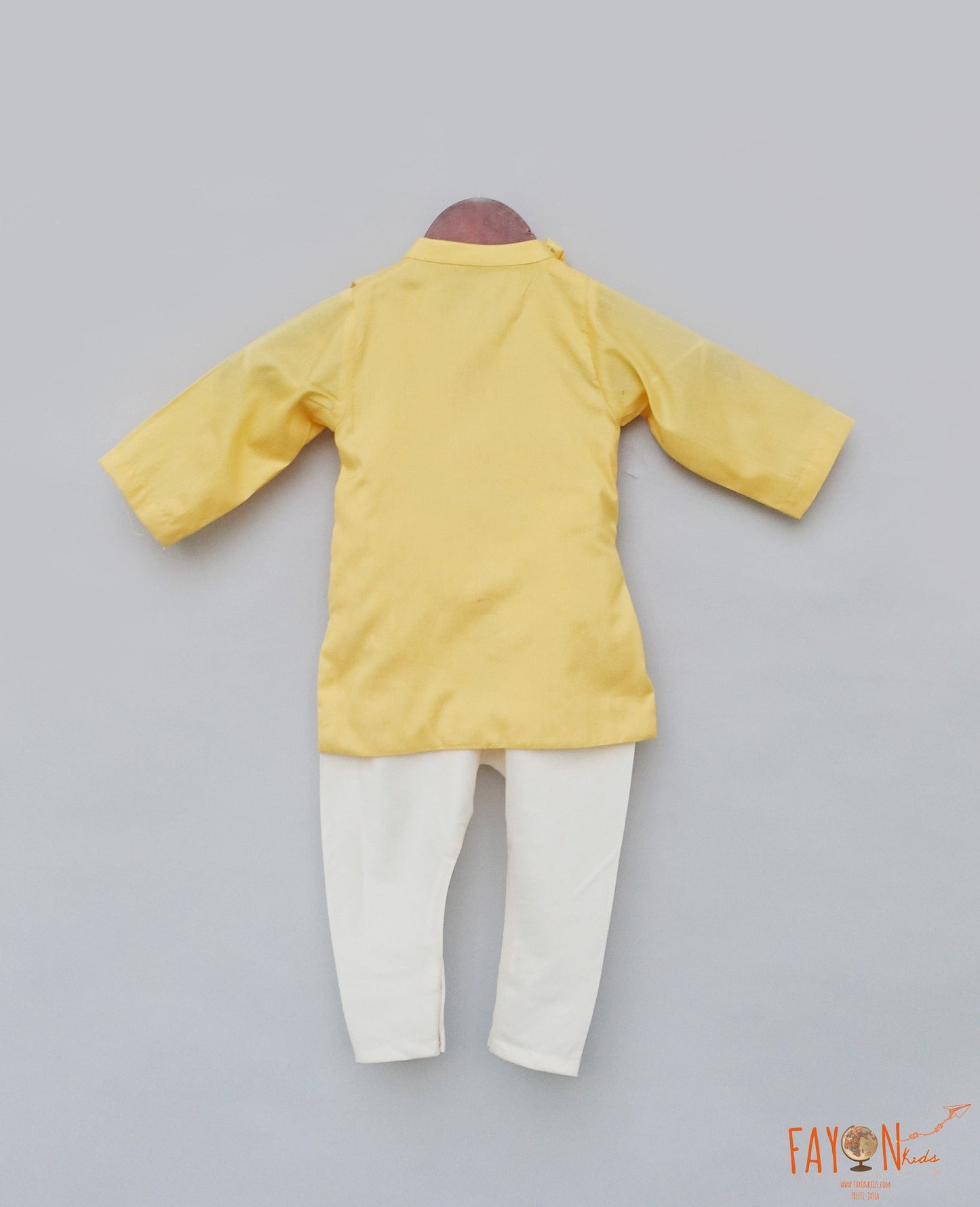 Fayon Kids Yellow Cowl Kurta Off white Churidar Embroidered Kurta Set for Boys