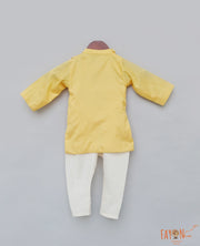 Yellow Cowl Kurta Off white Churidar Embroidered Kurta Set for Boys