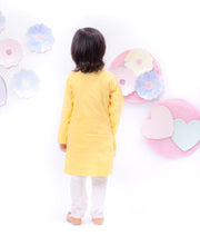 Yellow Embroidery Cowl Kurta with Off White Chudidar for Boys