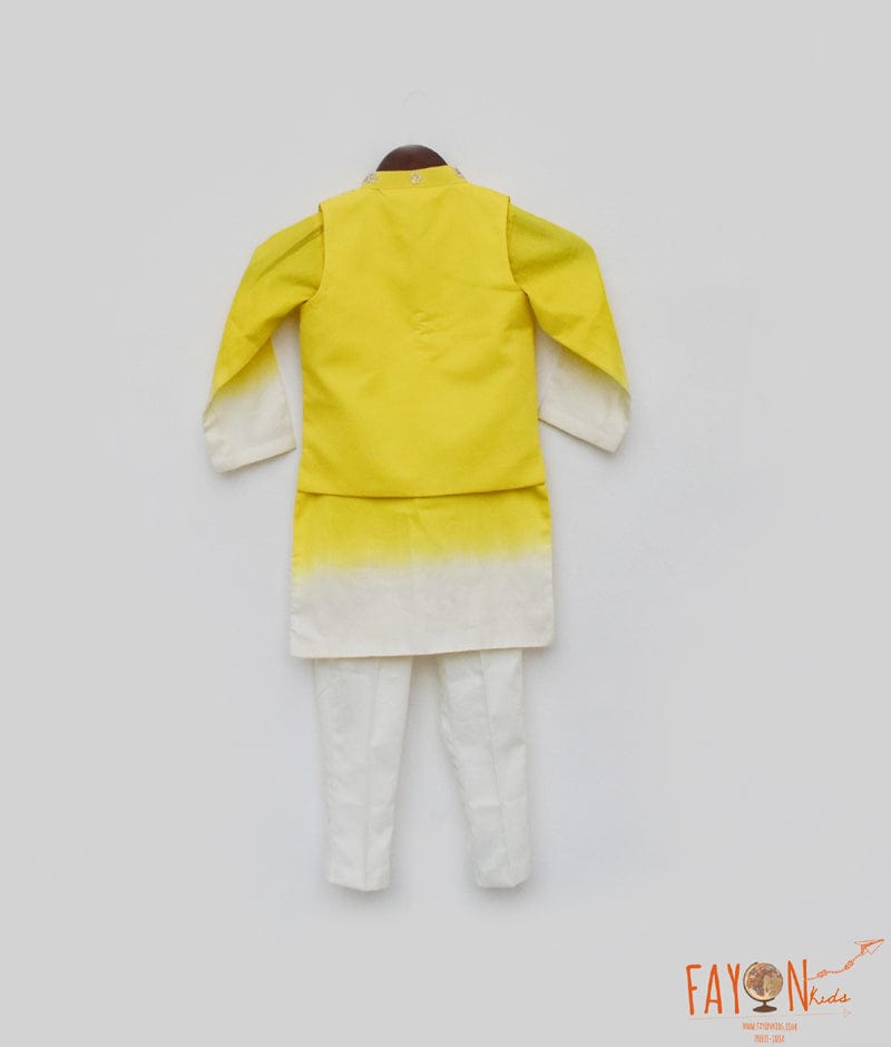 Fayon Kids Yellow Embroidery Jacket and Shaded Kurta and Pant for Boys