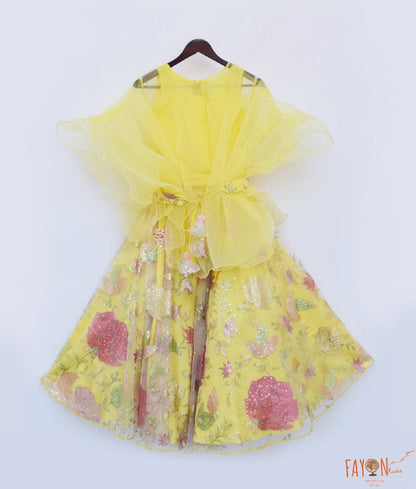 Yellow Embroidery Lehenga Organza Cape for Girls