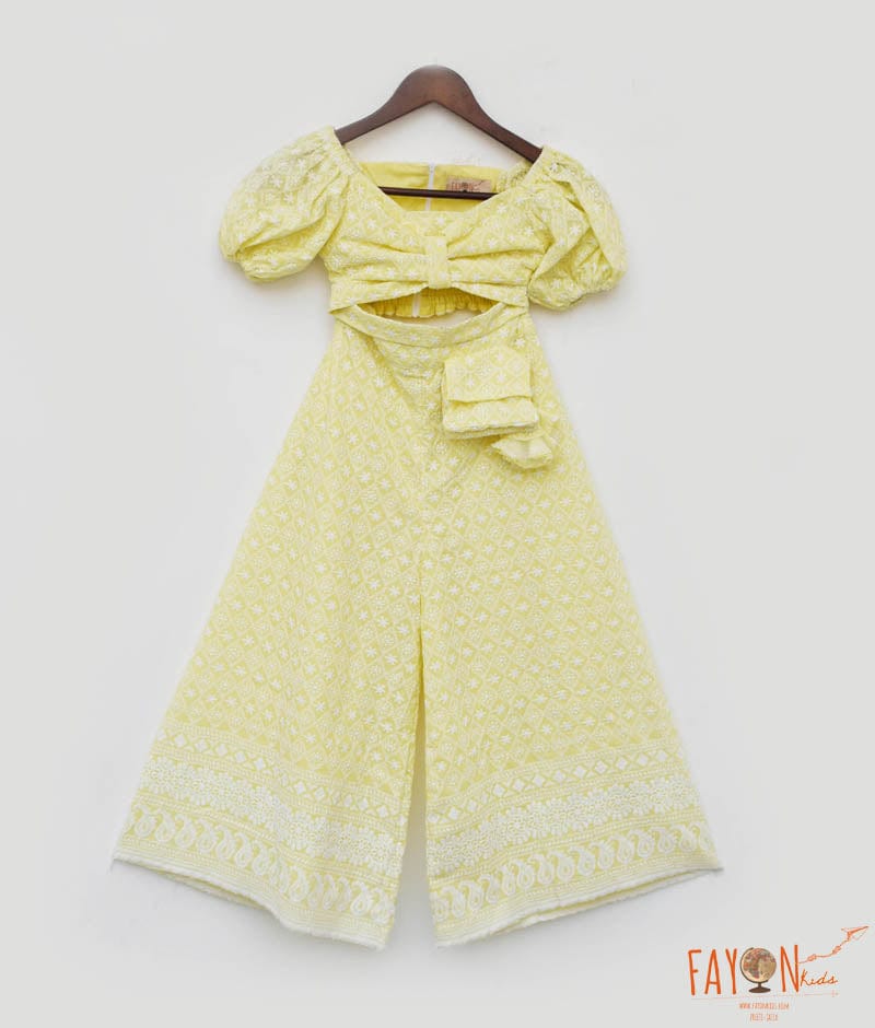 Fayon Kids Yellow Embroidery Top and Sharara for Girls