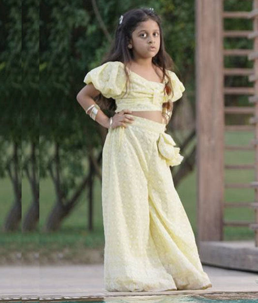 Fayon Kids Yellow Embroidery Top and Sharara for Girls
