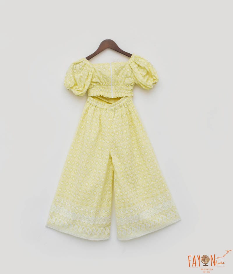 Fayon Kids Yellow Embroidery Top and Sharara for Girls