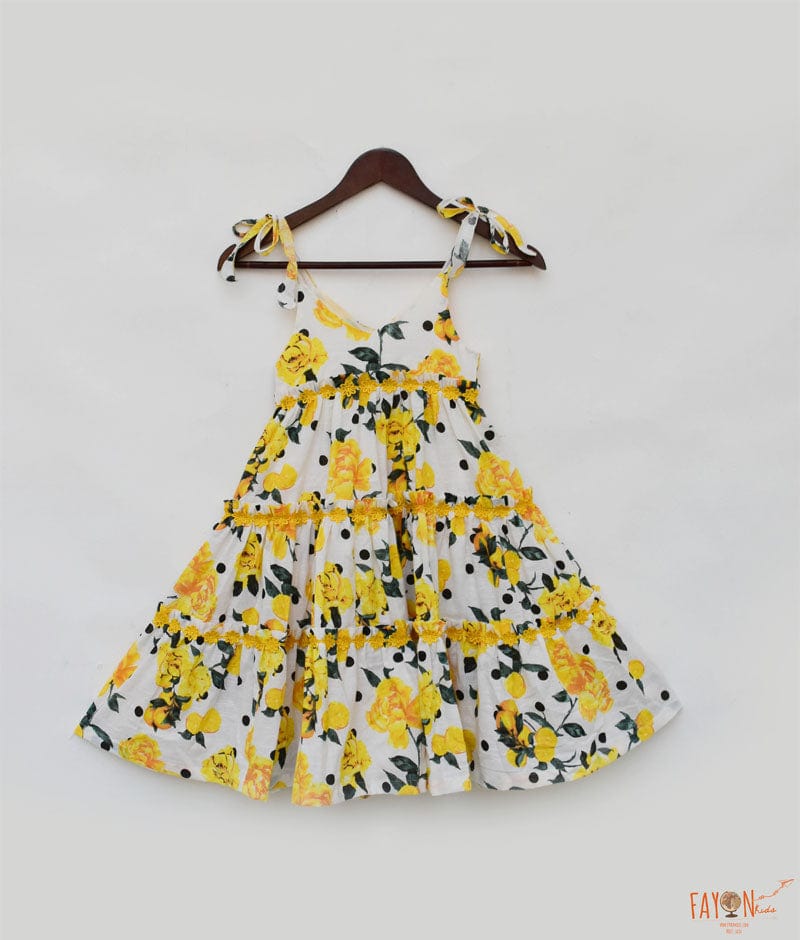Fayon Kids Yellow Floral Printed Dress for Girls