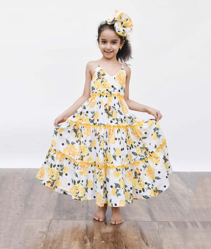 Fayon Kids Yellow Floral Printed Dress for Girls
