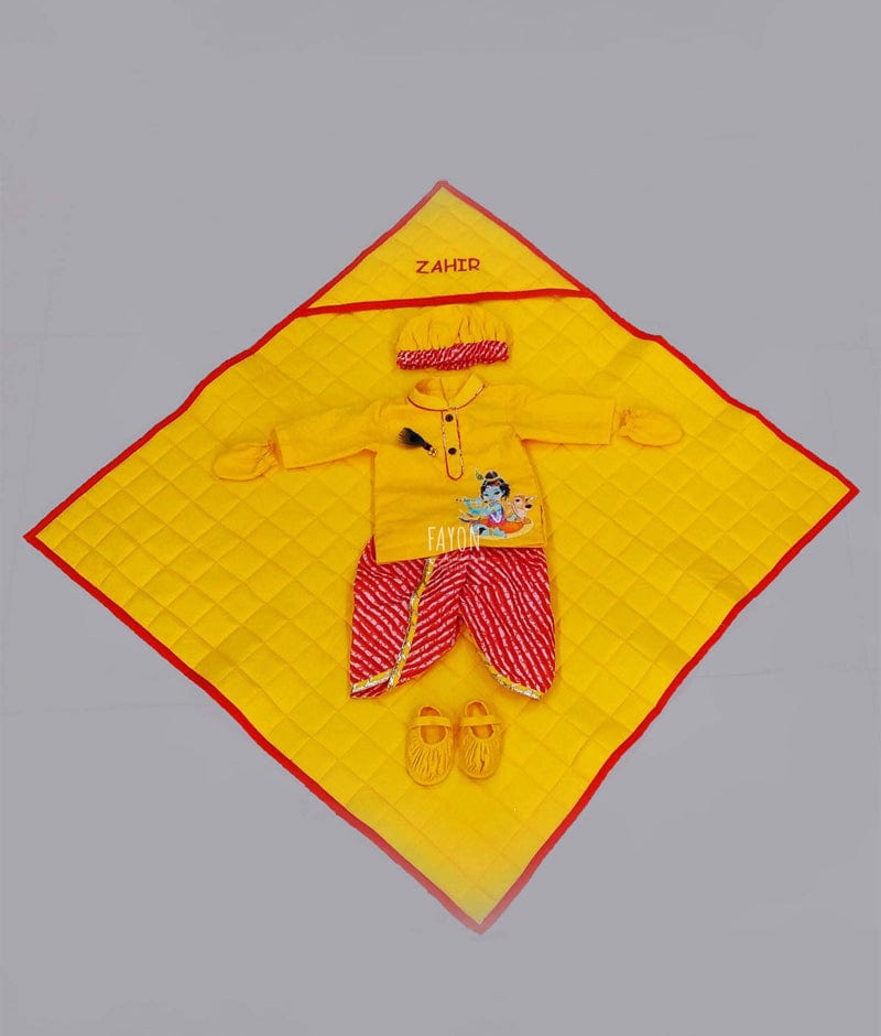 Fayon Kids Yellow Krishna Orange Leheriya Jamna Set for Boys