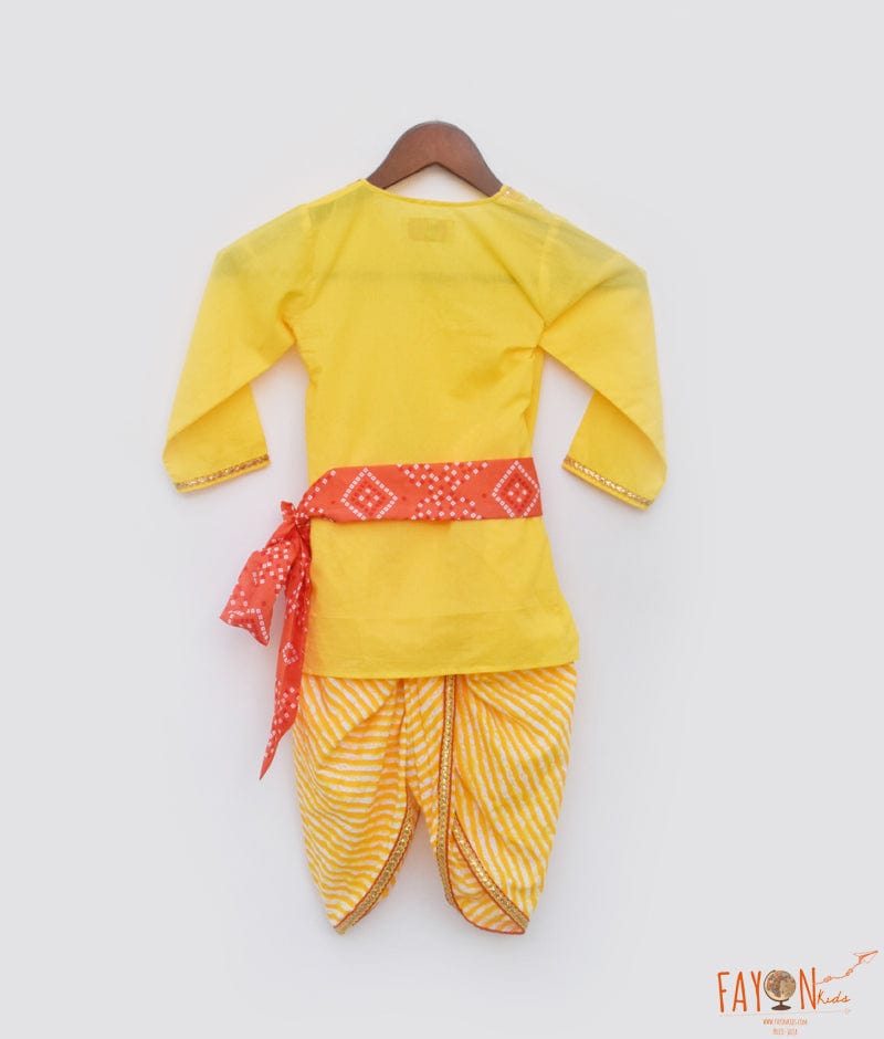 Fayon Kids Yellow Kurta and Printed Dhoti set for Boys