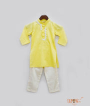 Yellow Kurta with Dori Work Embroidery Pant for Boys