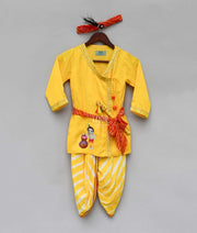 Peach Zig Zag Gota Kurta with Yellow Dhoti for Boys