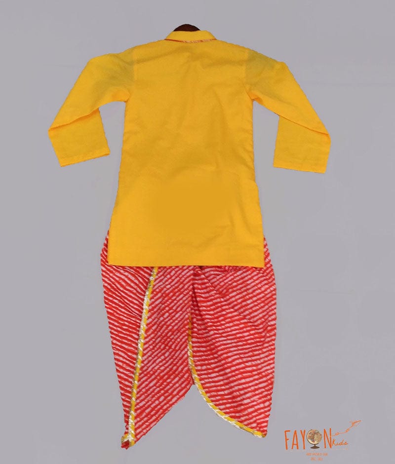 Fayon Kids Yellow Kurta with Lehriya Dhoti for Boys