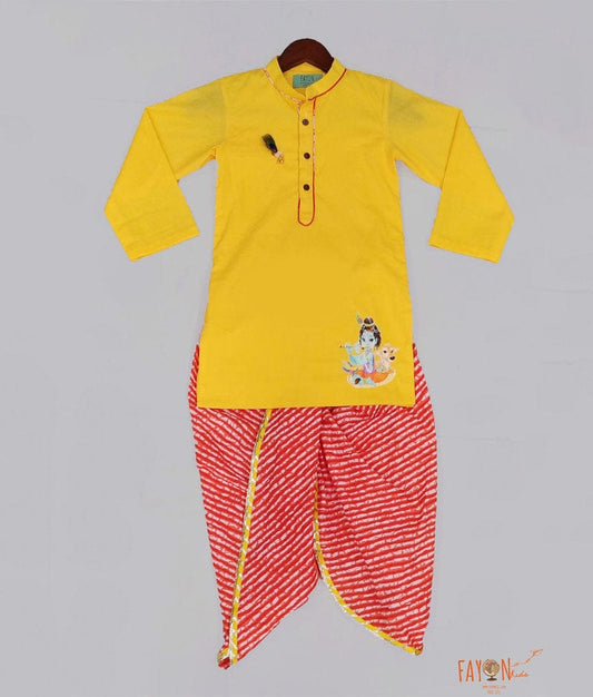 Fayon Kids Yellow Kurta with Lehriya Dhoti for Boys