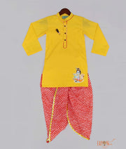 Yellow Kurta with Lehriya Dhoti for Boys