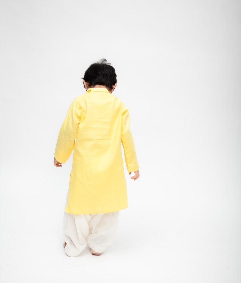 Yellow Kurta with Off White Salwar for Boys