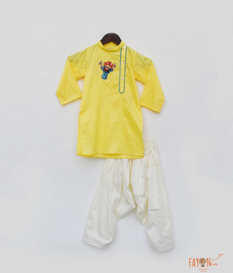 Yellow Kurta with Off White Salwar for Boys