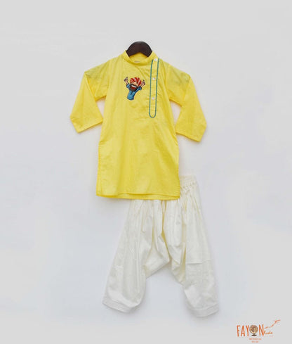 Yellow Kurta with Off White Salwar for Boys