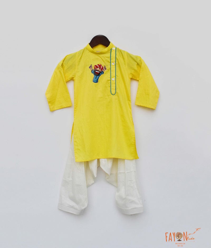 Yellow Kurta with Off White Salwar for Boys