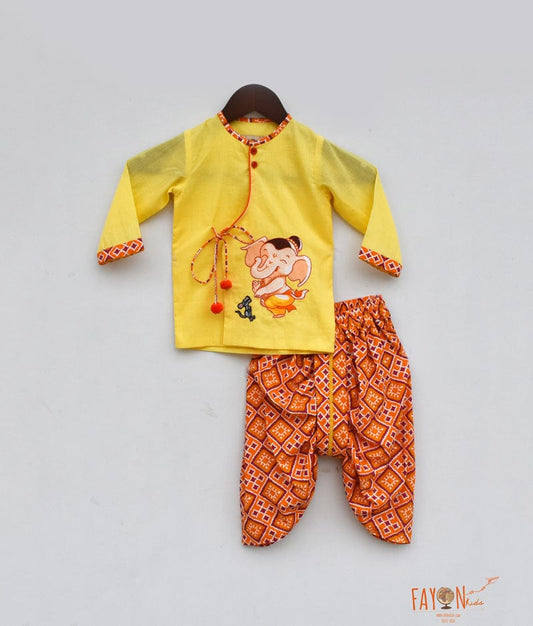 Fayon Kids Yellow Kurta with Printed Dhoti for Boys