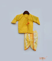 Yellow Kurta with Tie and Dye Dhoti for Boys