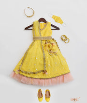Yellow Lucknowi Anarkali for Girls
