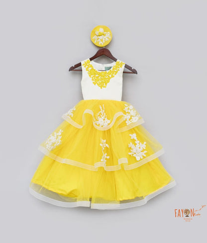 Fayon Kids Yellow Net Gown for Girls