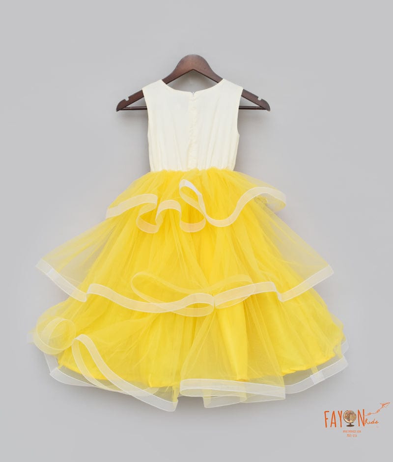 Fayon Kids Yellow Net Gown for Girls