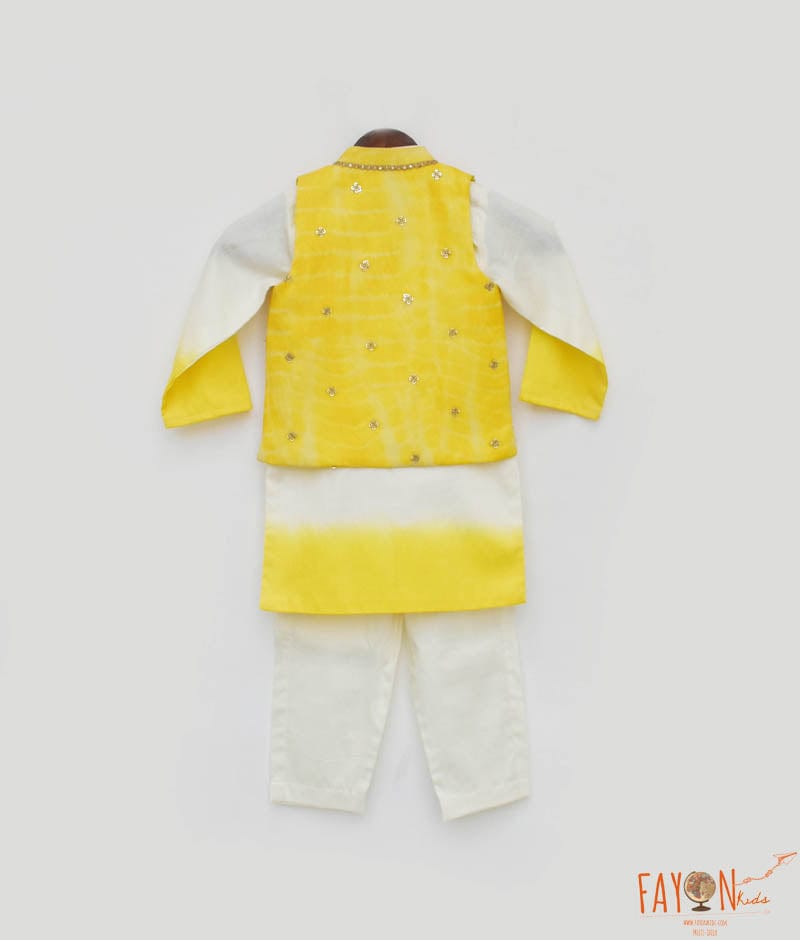 Fayon Kids Yellow Organza Jacket with Kurta and Pant for Boys