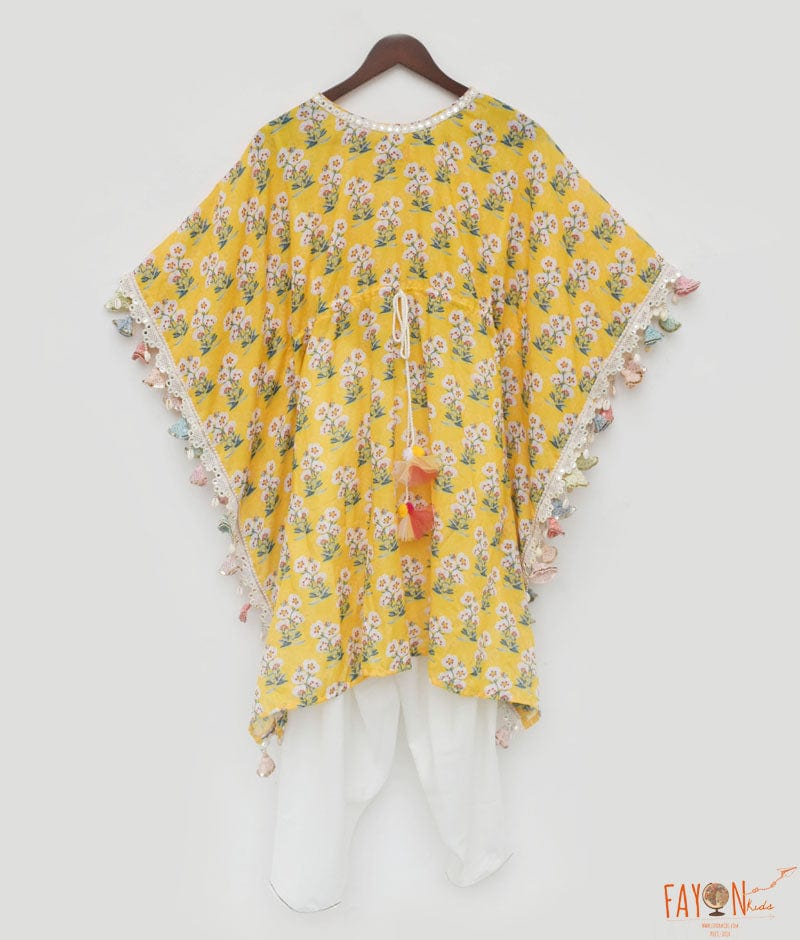 Yellow Print Khaftan and Dhoti for Girls