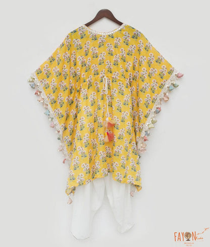 Yellow Print Khaftan and Dhoti for Girls