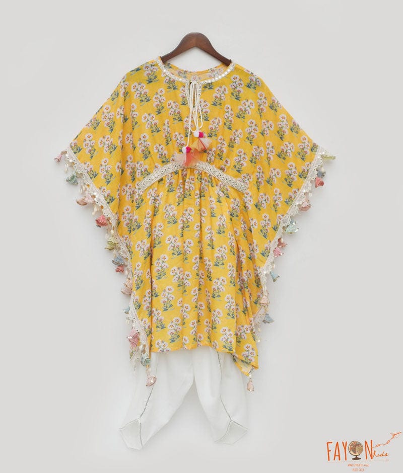 Yellow Print Khaftan and Dhoti for Girls
