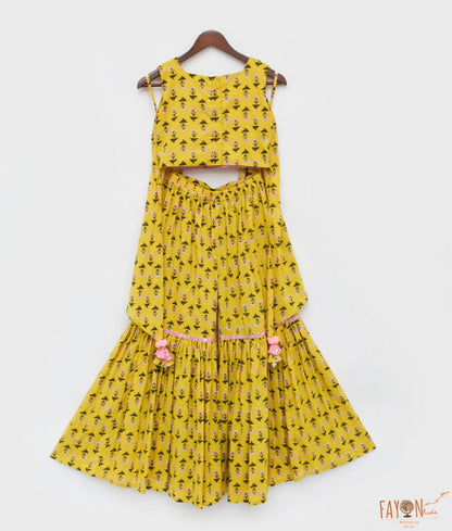 Fayon Kids Yellow Print Top and Sharara Set for Girls