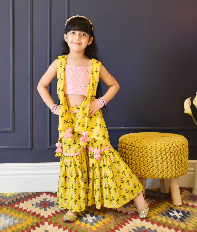 Fayon Kids Yellow Print Top and Sharara Set for Girls