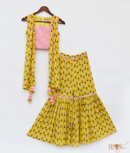 Fayon Kids Yellow Print Top and Sharara Set for Girls