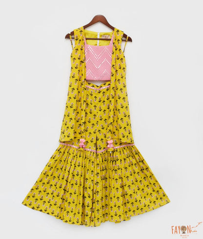 Fayon Kids Yellow Print Top and Sharara Set for Girls