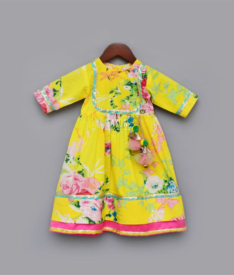 Fayon Kids Yellow Printed Anarkali for Girls