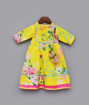 Yellow Printed Anarkali for Girls