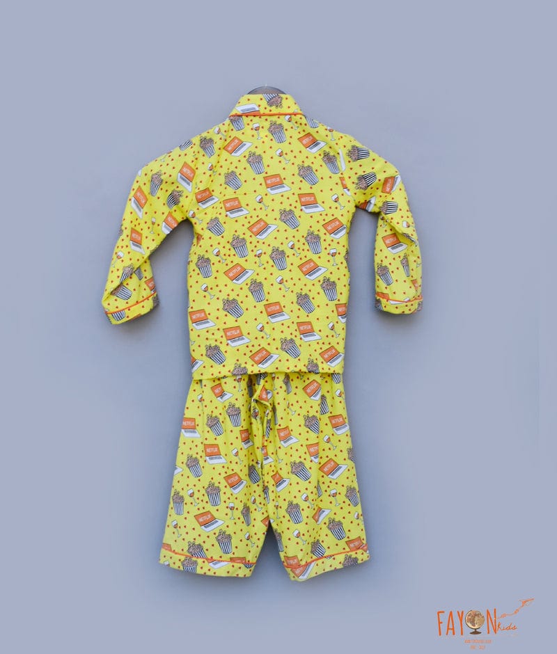 Fayon Kids Yellow Printed Shirt with Pajama for Boys